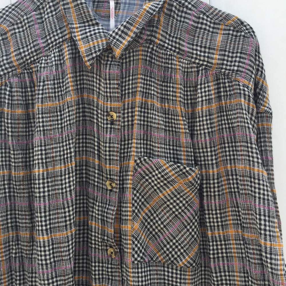FREE PEOPLE Break My Stripe Plaid Shirt in Black! - Picture 5 of 8